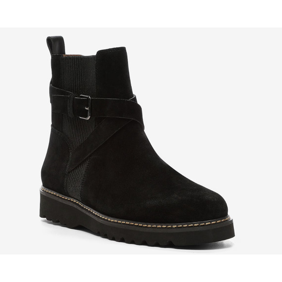 Donald Pliner Captain Bootie 9 Suede Leather Ankle Wrap Buckle Boots Comfort - Picture 1 of 9